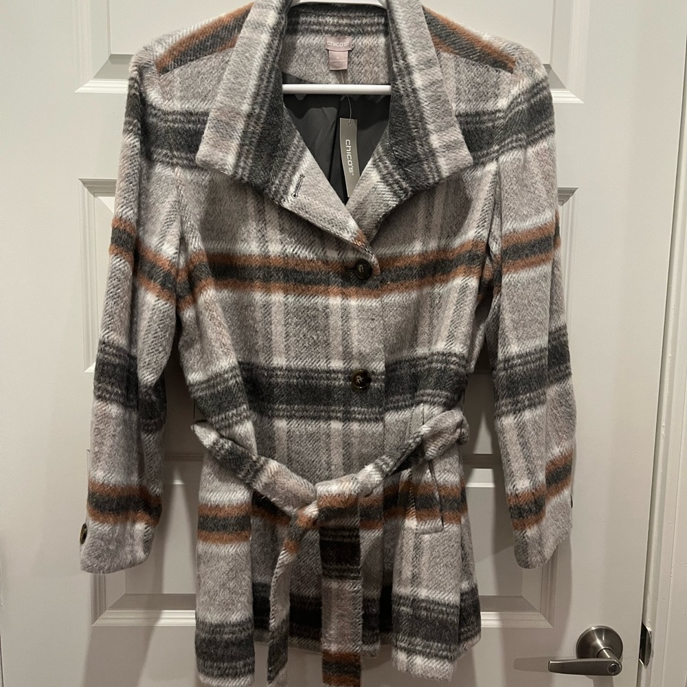 Chico's Multicolor Plaid Trench Coat